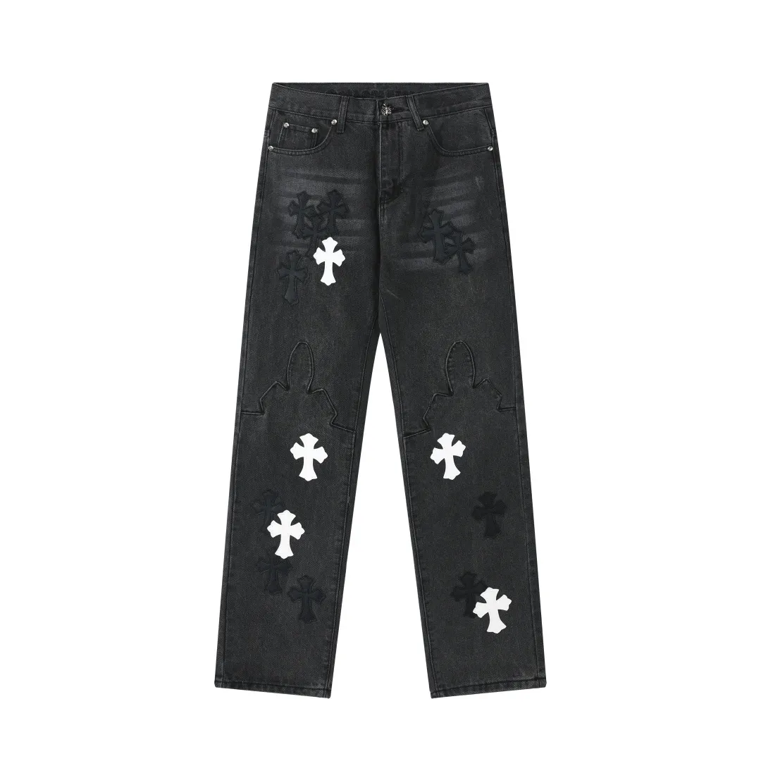 P270 💰 (Top version) Chrome Hearts Ma Siwei's same CH Chrome Hearts heavy-duty splicing high street jeans exudes uninhibited personality and unique charm. Every wear and tear is carefully designed to present a unique artistic feel. Made of imported denim fabric, which has undergone heavy industrial washing and destruction treatment, the trousers show a super cool effect on the upper body, allowing you to dominate the fashion stage.  This is more than just a pair of jeans, it is an expression of attitude. With its unique design concept and ultimate pursuit of details, Croxin breaks traditional boundaries and defines the jeans trend in the new era. The trousers are made of double-layer woven fabric and matched with customized hardware, showing an incomparably beautiful and unique style, making every wearer the focus of fashion. Imported denim fabric, super heavy-duty washed and damaged, the upper body is super cool! Customized hardware, incomparably good-looking model. The production process is difficult. It has a high-street feel. Color: black Size: 28-30-32-34-36 (corresponds to S-M-L-XL-XXL)